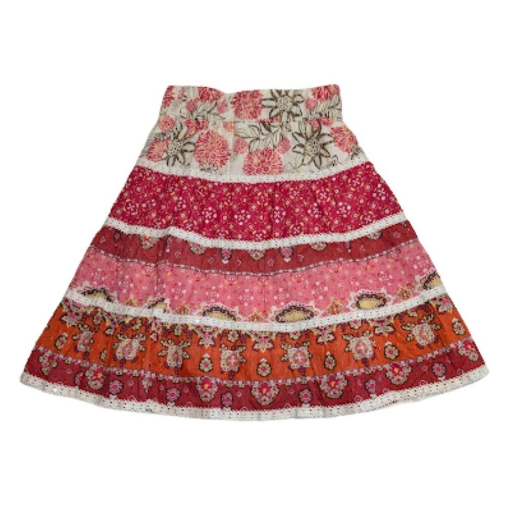 Jolt Floral Tiered Skirt Pink Red Multi Boho Cottagecore Women's Size XL USED